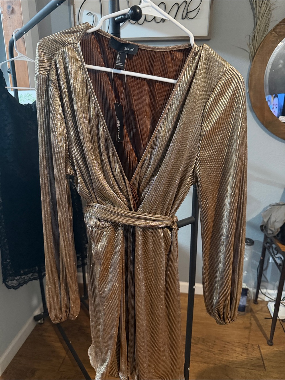 Shimmery Metallic Gold Wrap Maxi Dress with Tie Belt
